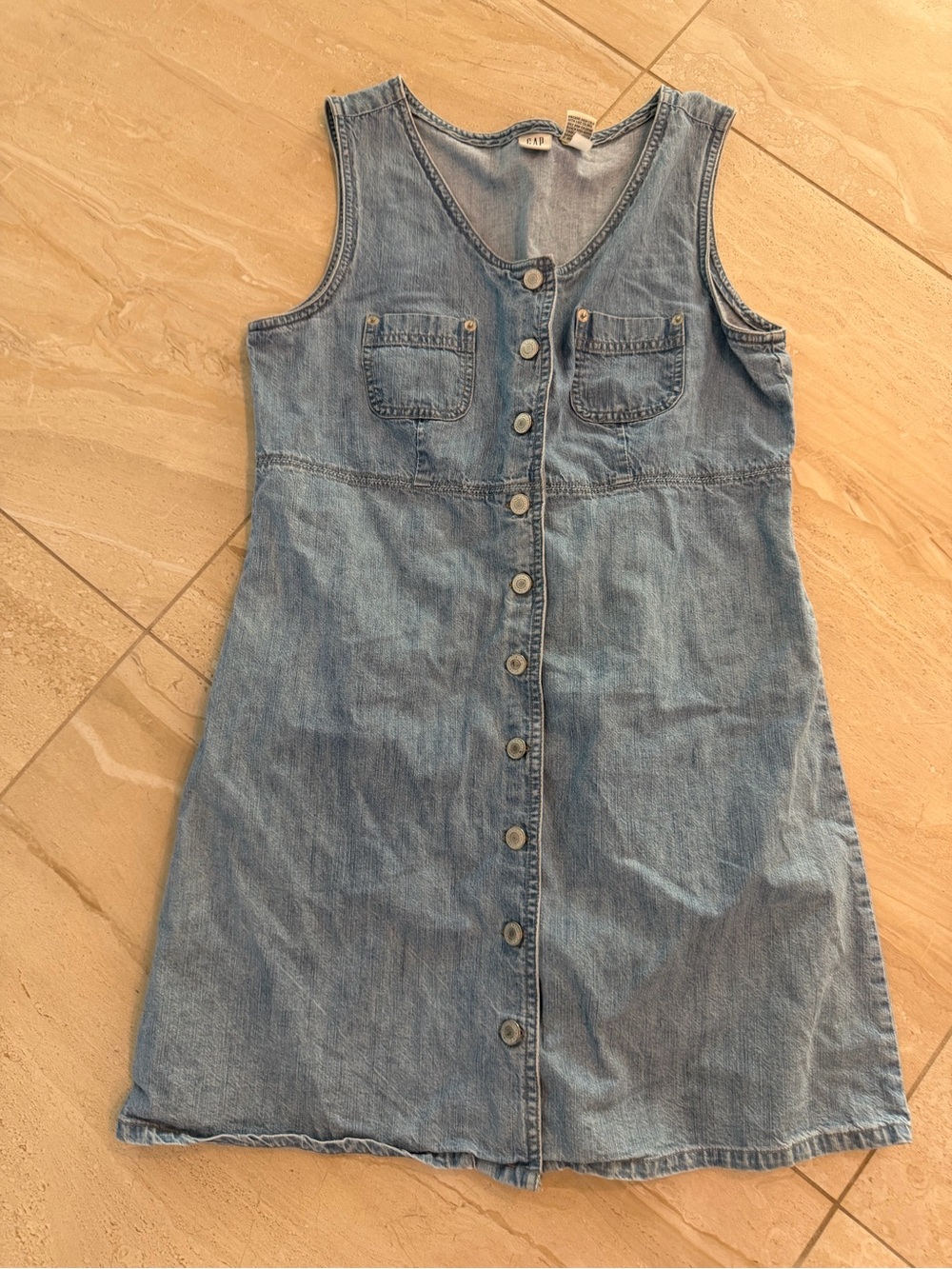 VTG 2001 Gap Y2K Sleeveless Denim Button Front Cinch Back Mini Dress Size 4 RARE